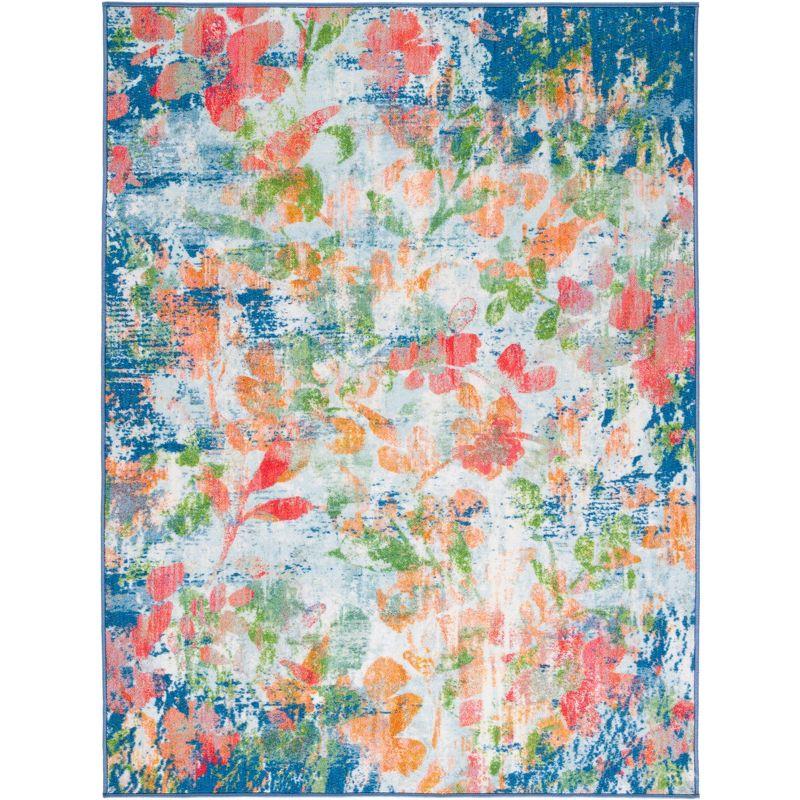 Handmade Blue Abstract Washable Synthetic Area Rug