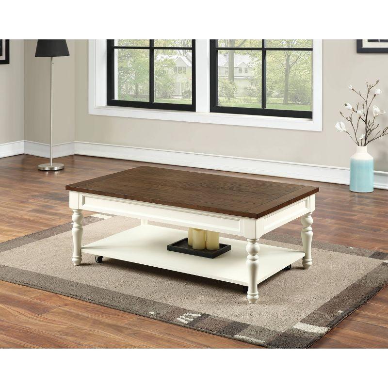 Joanna Two-Tone Ivory and Mocha Rectangular Coffee Table with Storage