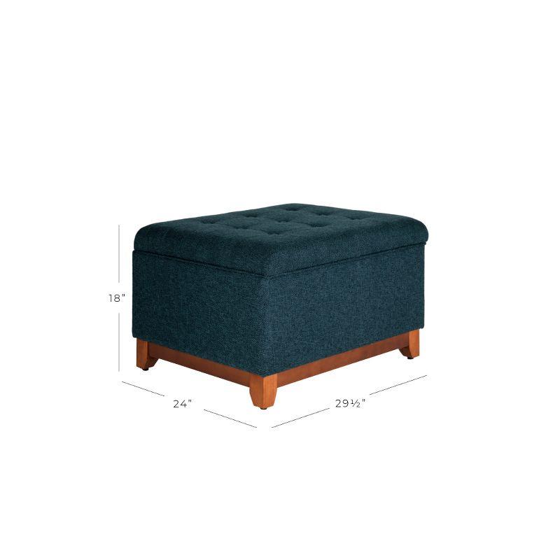 Cocktail Storage Bench Navy - HomePop: Upholstered, Tufted, Wood Base, Honey Oak Finish
