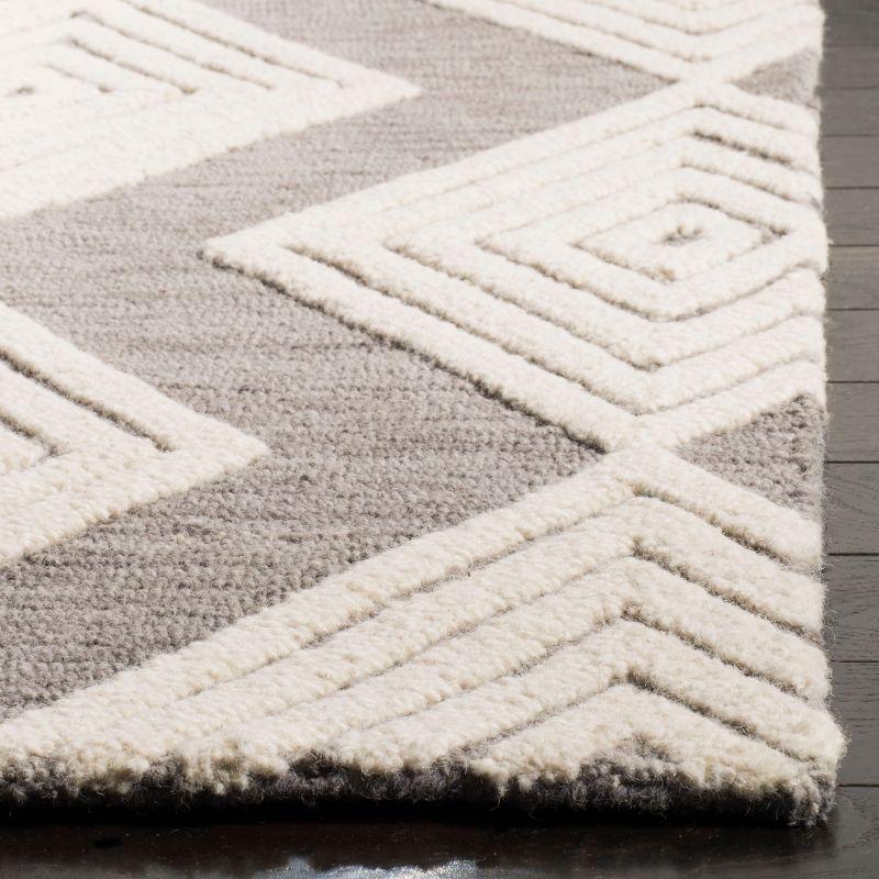 Ivory and Dark Grey Tufted Wool Runner Rug