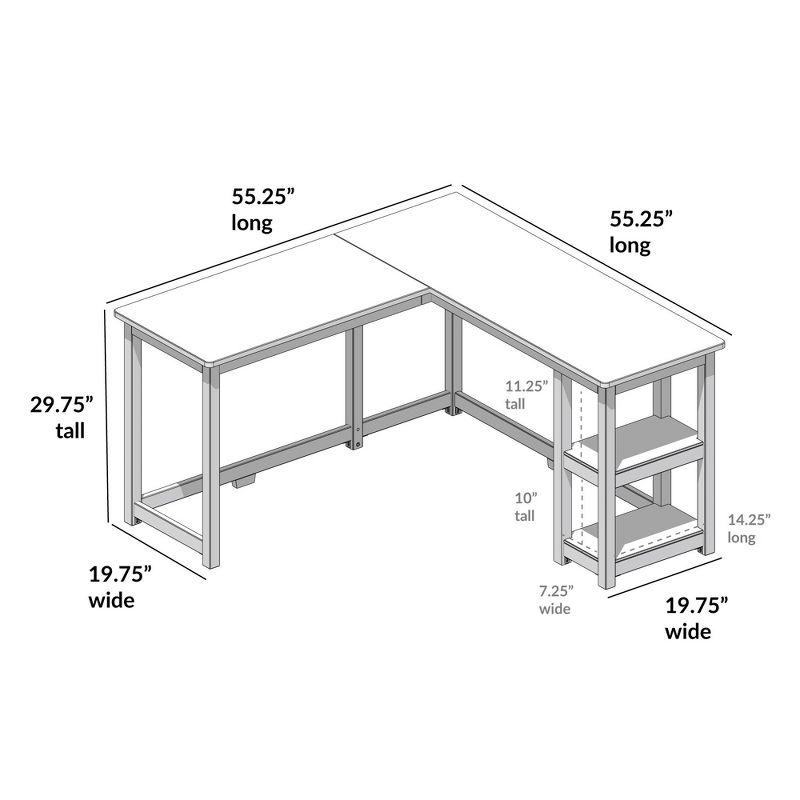 Plank+Beam Solid Wood Corner Desk for Home Office, Gaming, Computer with Storage Shelves, Natural