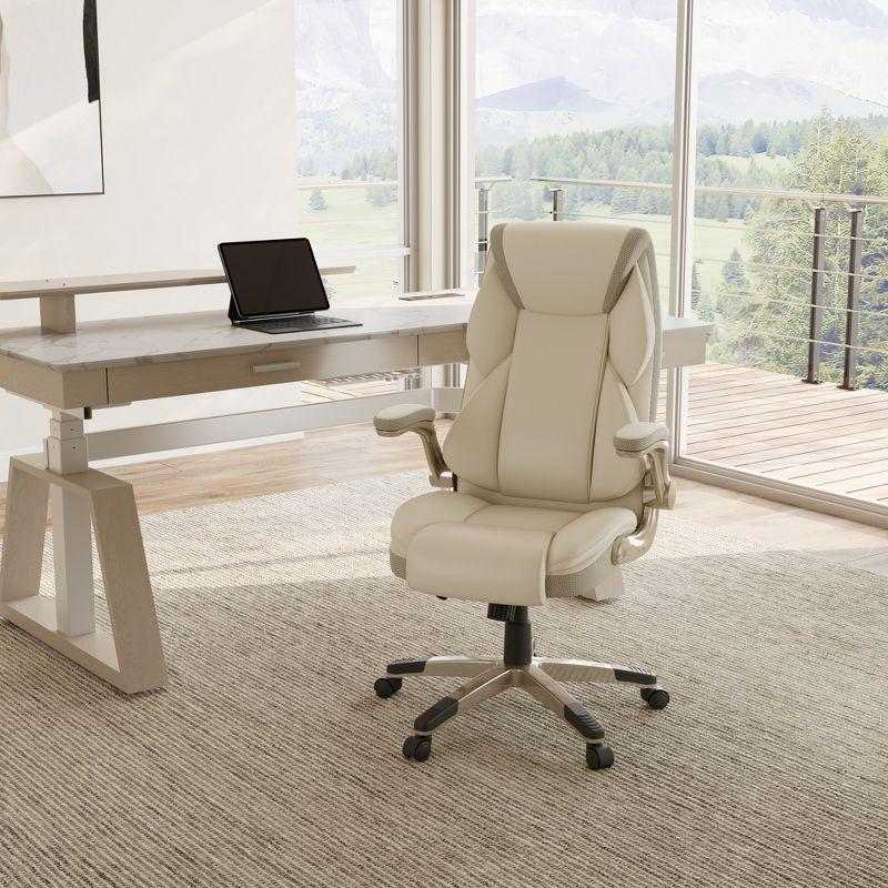 Off-White Faux Leather Executive Swivel Office Chair with Adjustable Arms