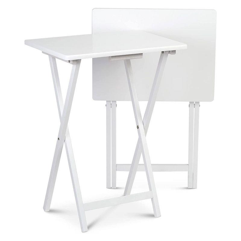 Compact White Solid Rubberwood Folding TV Tray Tables, 2-Piece Set