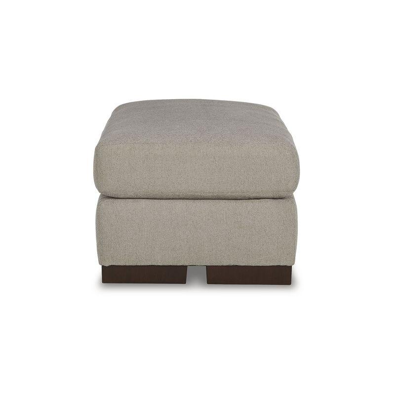 Beige Contemporary Upholstered Ottoman with Dark Wood Legs