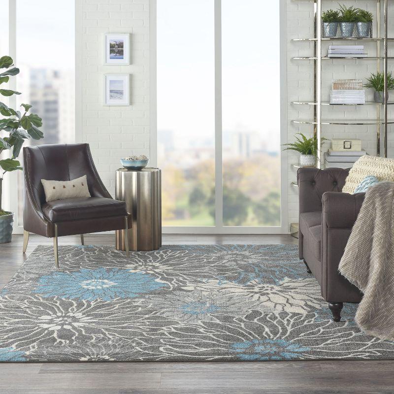 Nourison Passion Bohemian Transitional Floral Indoor Area Rug Charcoal/Blue 6'7" x 9'6"