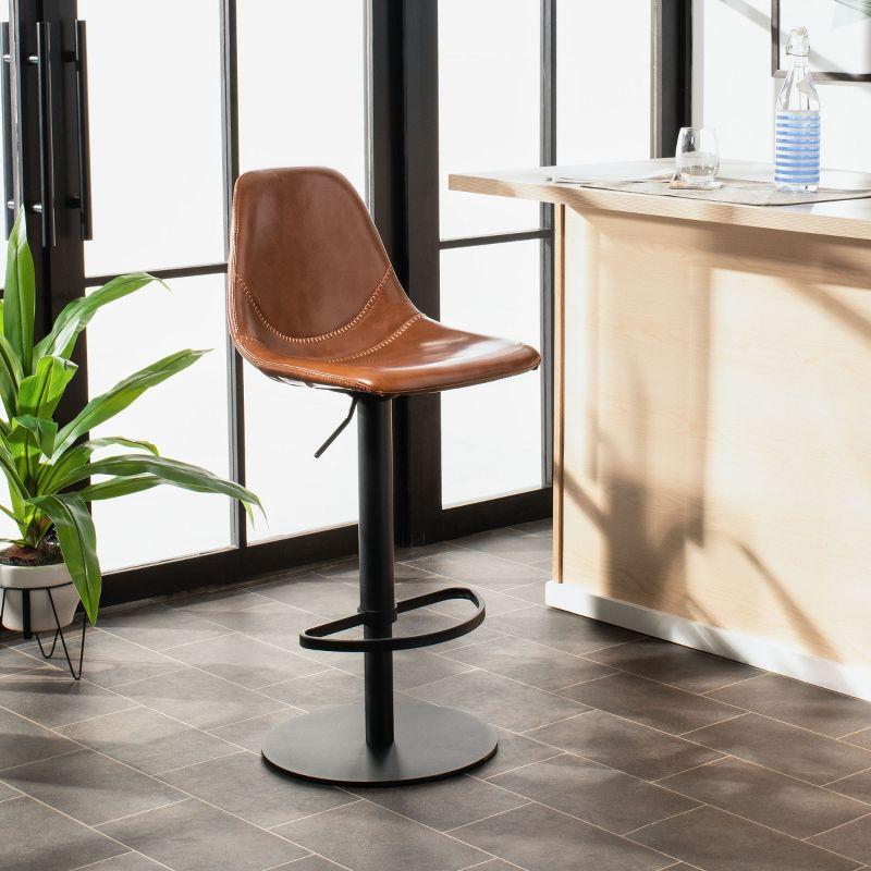 SAFAVIEH Sky Light Brown/Black High Back Tufted Bar Stool (17.25 in. W x 20 in. D x 33.5/43.5 in. H)