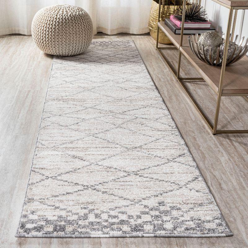2'x8' Asilah Moroccan Modern Diamond Runner Rug, Light Gray - JONATHAN Y