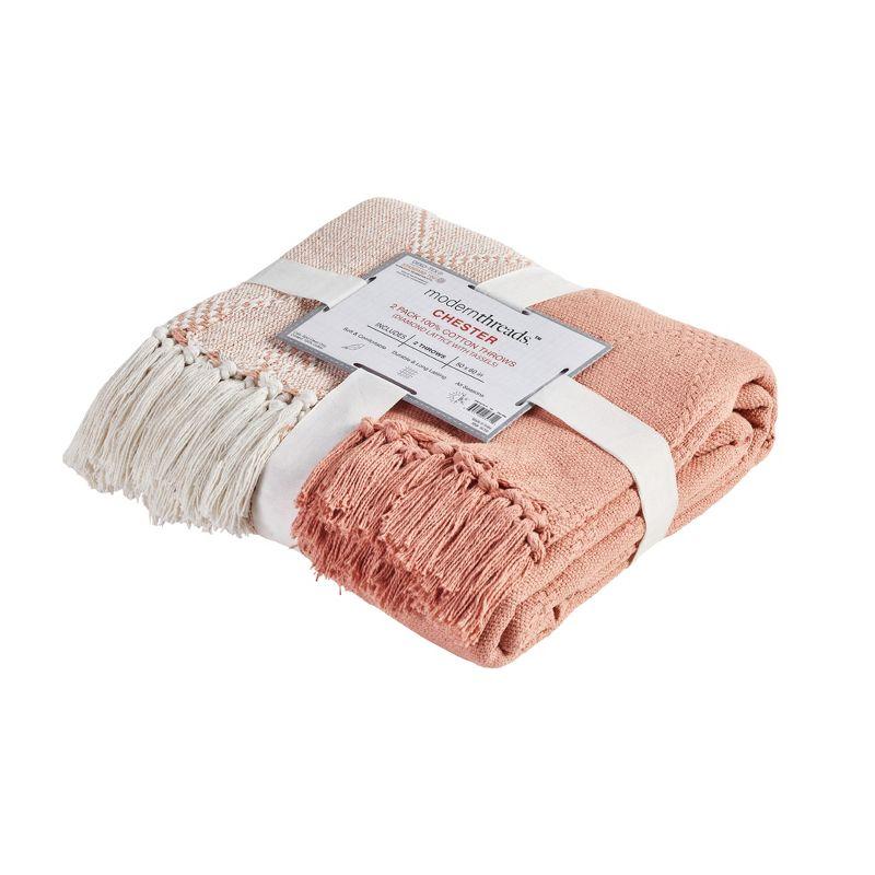 Coral Crème Knitted Cotton Reversible Throw Blanket, 50" x 60", Pack of 2