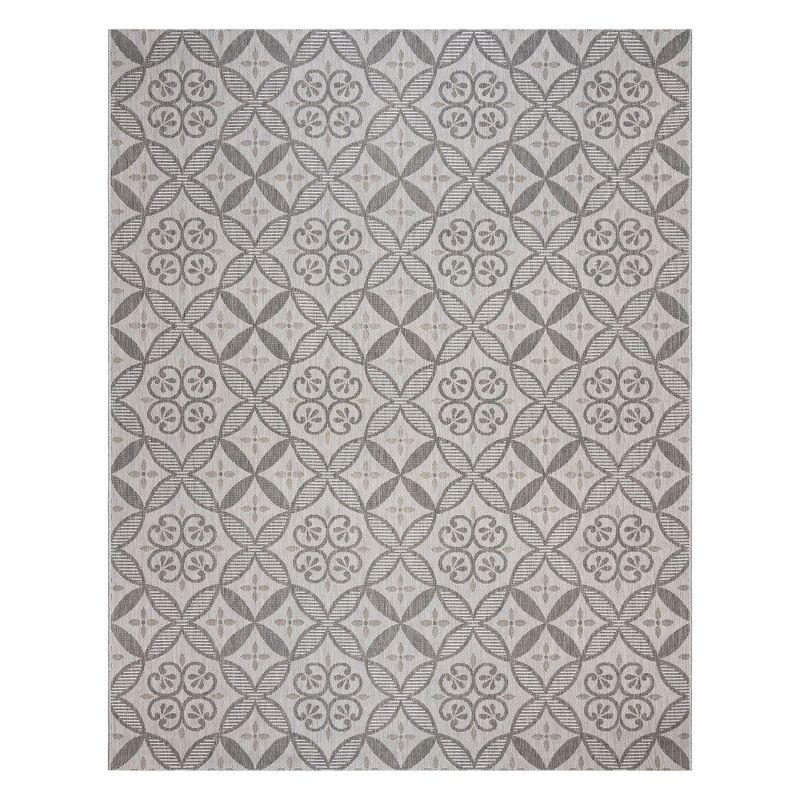 Paseo Niala Medallion Checkered Gray Ash Steel Polypropylene Flatweave Indoor/ Outdoor Area Rug