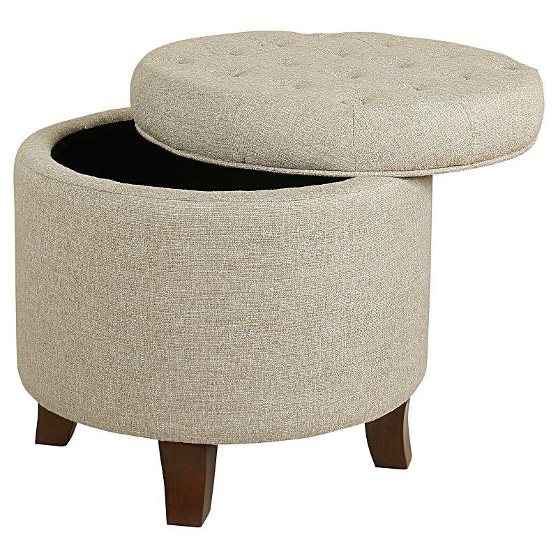 Twine Light Brown Tufted Round Storage Ottoman with Wooden Legs