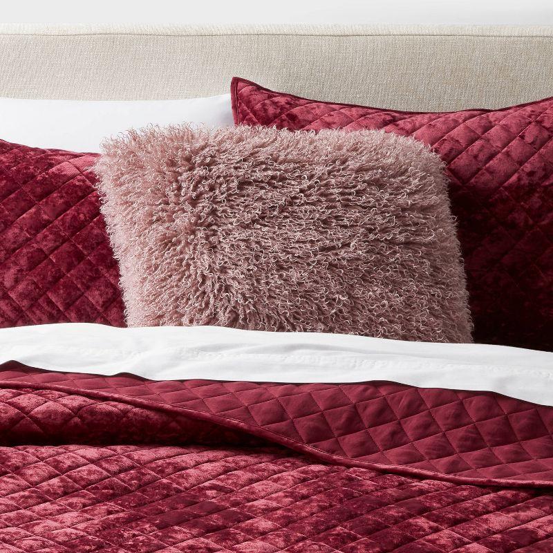 Luxe Faux Mongolian Fur Euro Decorative Pillow Mauve - Threshold™: Indoor Square Cushion, Polyester Fill