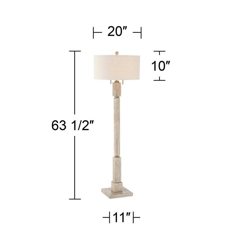 Barnes and Ivy Baluster Country Cottage Floor Lamp 63 1/2" Tall Pickled Wood Oatmeal Linen Drum Shade for Living Room Reading Bedroom Office House