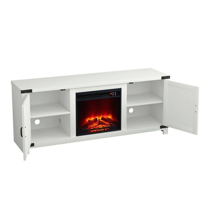 58" Farmhouse TV Stand for TVs up to 65" with Electric Fireplace White - Festivo: MDF Media Console, Storage, 23.5" Height