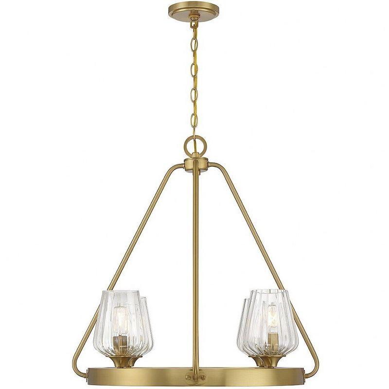 Warm Brass 4-Light Chandelier with Ribbed Glass Shades