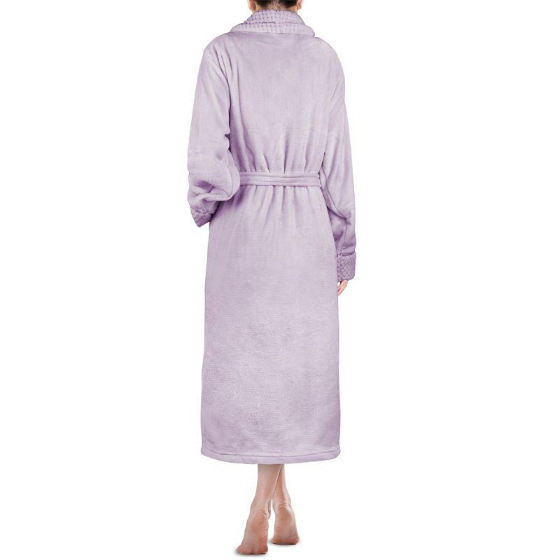 PAVILIA Soft Plush Women Fleece Robe, Cozy Warm Housecoat Bathrobe, Fuzzy Female Long Spa Robes (Lavender, Small-Medium)