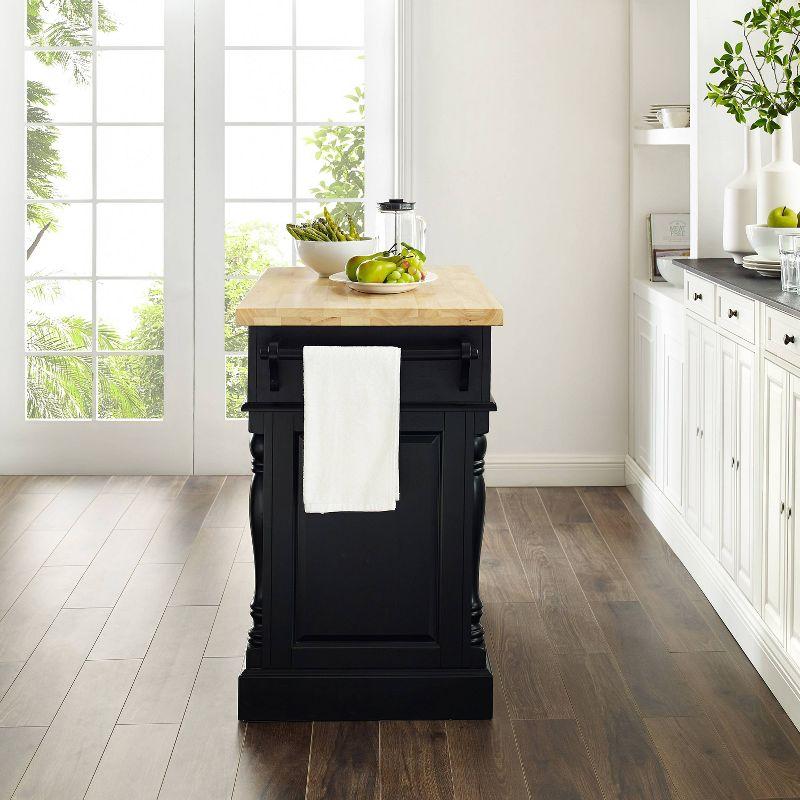 Oxford Butcher Block Kitchen Island Black - Crosley: Rolling Cart with Storage, Adjustable Shelves, Towel Bar