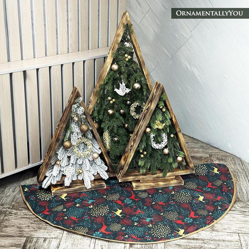 60-Inch Gold and Red Deer Pattern Holiday Tree Skirt