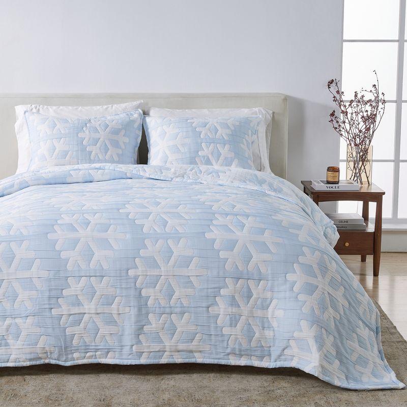 Twin Blue and White Reversible Microfiber Quilt Set