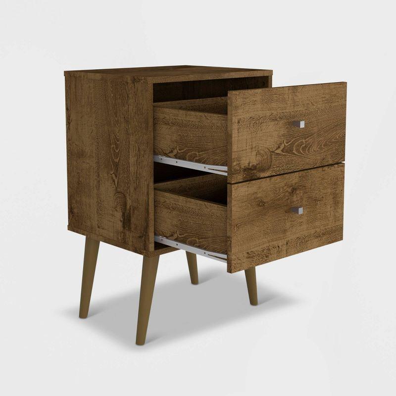 Rustic Brown 2-Drawer Mid-Century Modern Nightstand