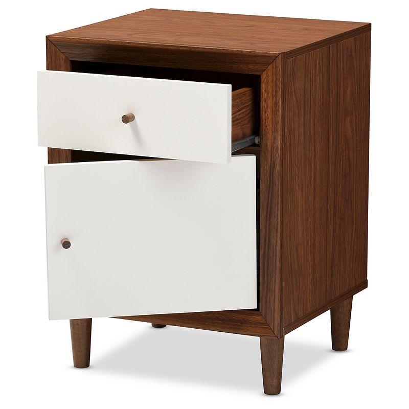 Scandinavian Mid-Century Modern White & Walnut 1-Drawer Nightstand