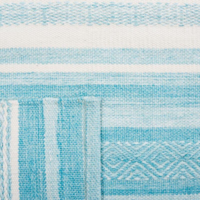 Ivory and Turquoise Striped 4' x 6' Flat Woven Wool Rug