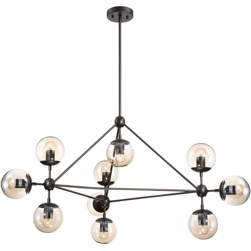 Possini Euro Design Gable Black Large Chandelier 41 1/2" Wide Mid Century Modern Cognac Glass Shade 10-Light Fixture for Dining Room Kitchen Island