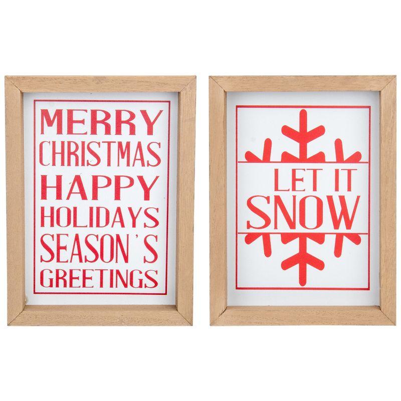 Set of 2 Red and White Holiday Slogans Wooden Christmas Plaques