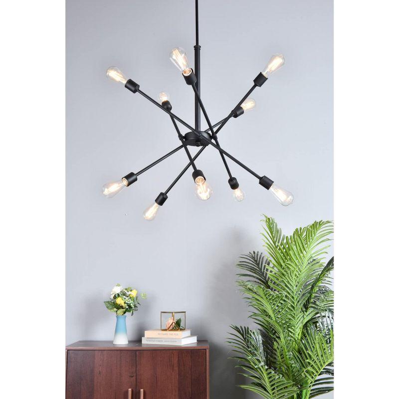 Axel 10-Light Black and Brass Adjustable Chandelier