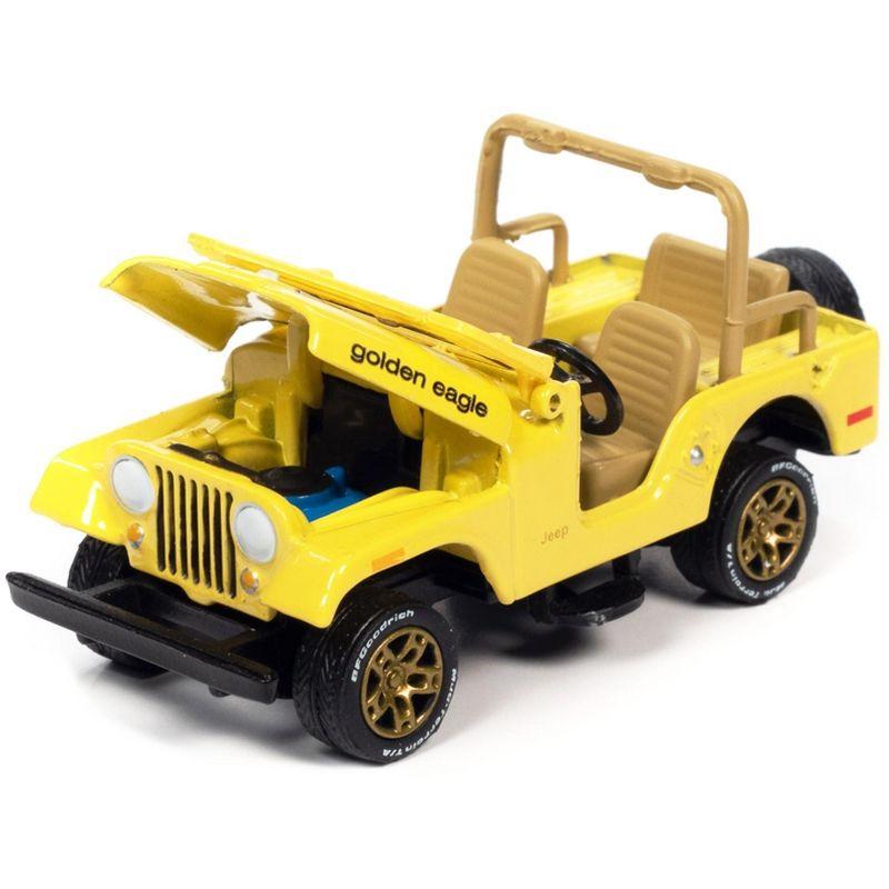 Jeep CJ-5 Yellow w/ Golden Eagle Graphics Classic Gold Collection Ltd Ed to 7418 pcs 1/64 Diecast Model Car by Johnny Lightning