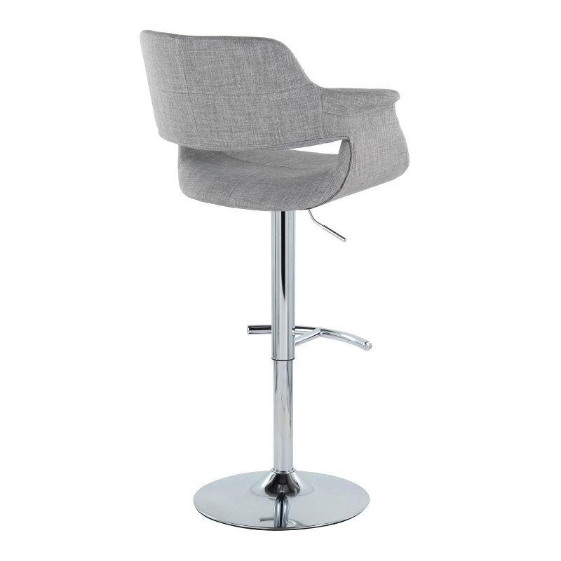 LumiSource Set of 2 Vintage Flair Adjustable Barstools Chrome/Light Gray: Mid-Century Modern, Swivel, Footrest, Upholstered
