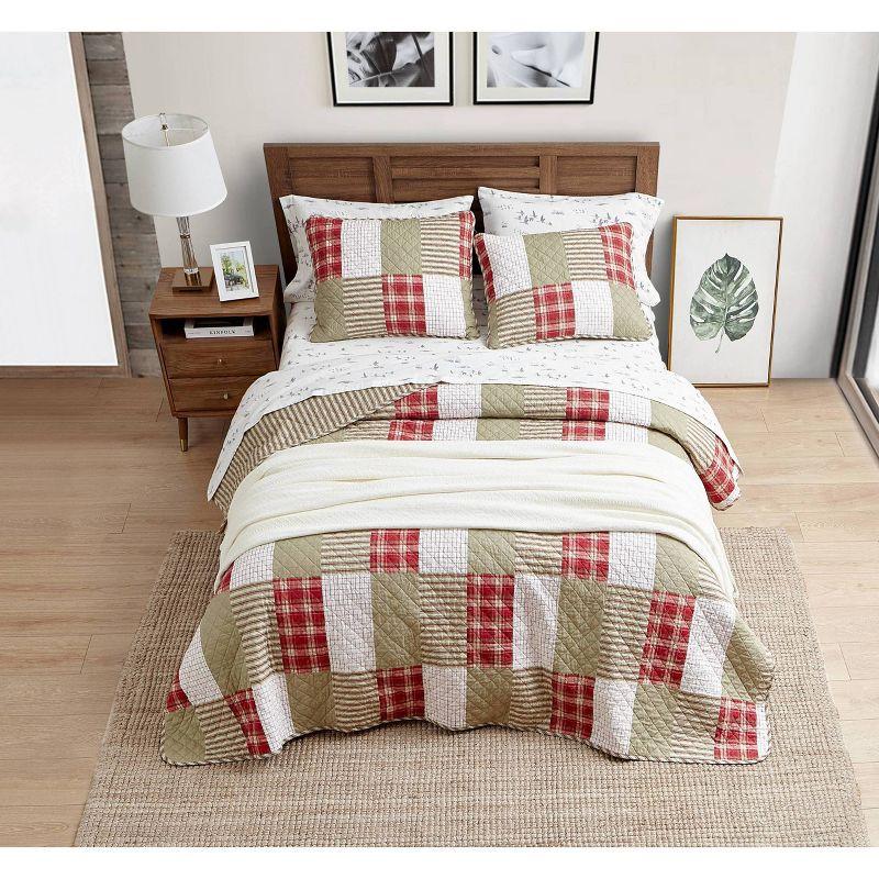 Eddie Bauer 3pc King Camano Island Plaid Quilt Set Red: Lightweight, Pre-Washed, Diamond Quilting