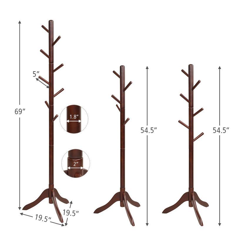 Costway Wooden Coat Rack Stand Entryway Hall Tree 2 Adjustable Height w/ 8 Hooks Gray\Brown