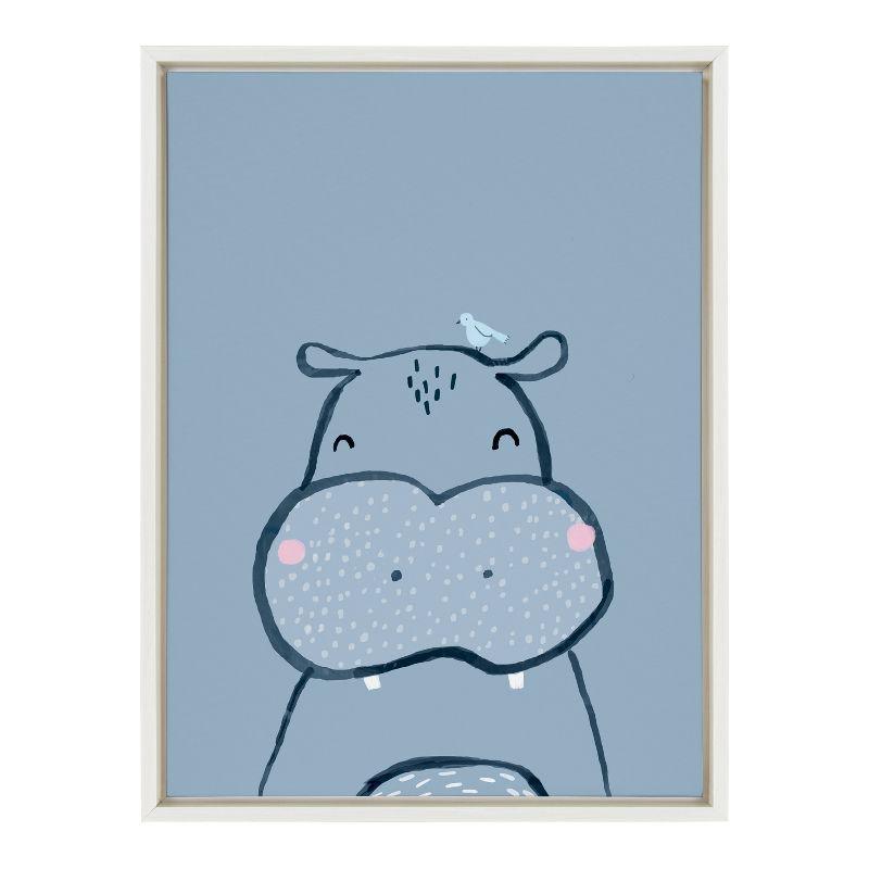 Inky Hippo Blue Canvas Print with White Frame, 18x24