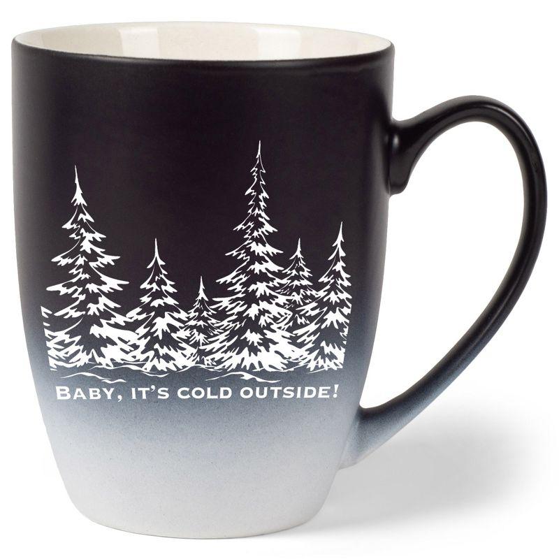 White and Black Ceramic 12oz Coffee Mug with Winter Design