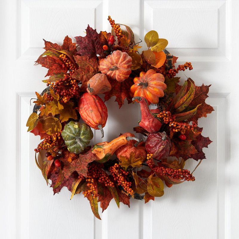 Nearly Natural 24-in Pumpkin & Berry Wreath