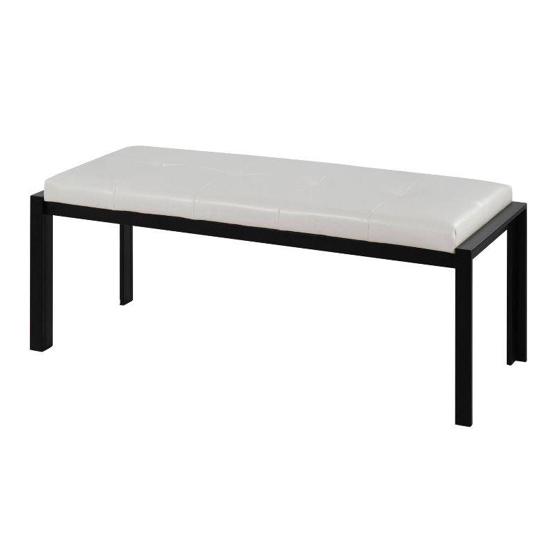 Fuji 46" Plush Black Metal Frame White PU Leather Bench