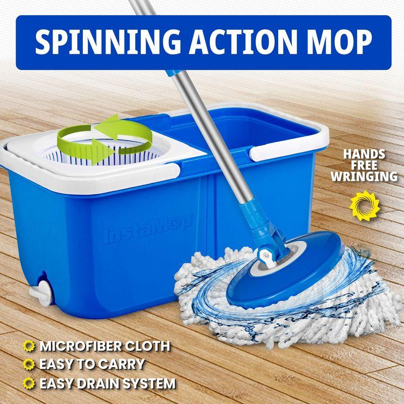 InstaMop Spinning Action Mop – Dual Bucket System with 100% Auto Spin Technology, 360° Swivel, Machine Washable Head