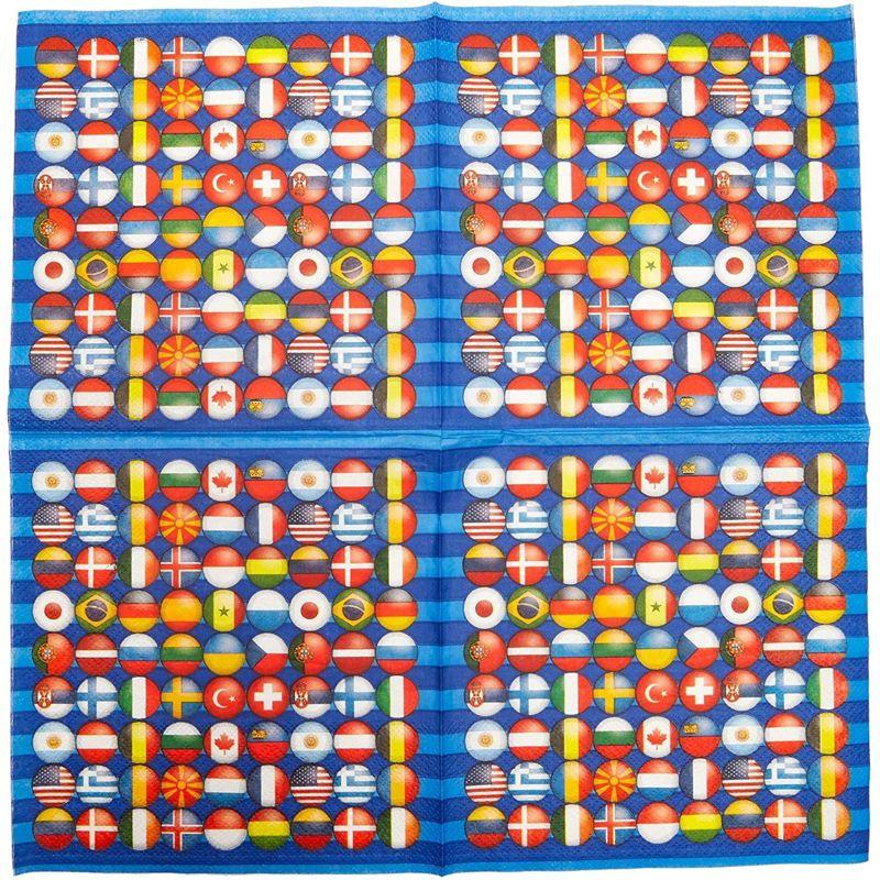 Blue Panda 100 Pack International Flag Disposable Paper Napkins 6.5" Party Supplies