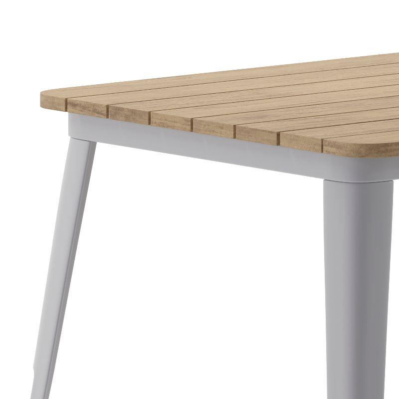 Flash Furniture Declan Commercial Indoor/Outdoor Dining Table with Umbrella Hole, 30" x 60" All Weather Brown Poly Resin Top and Silver Steel Base