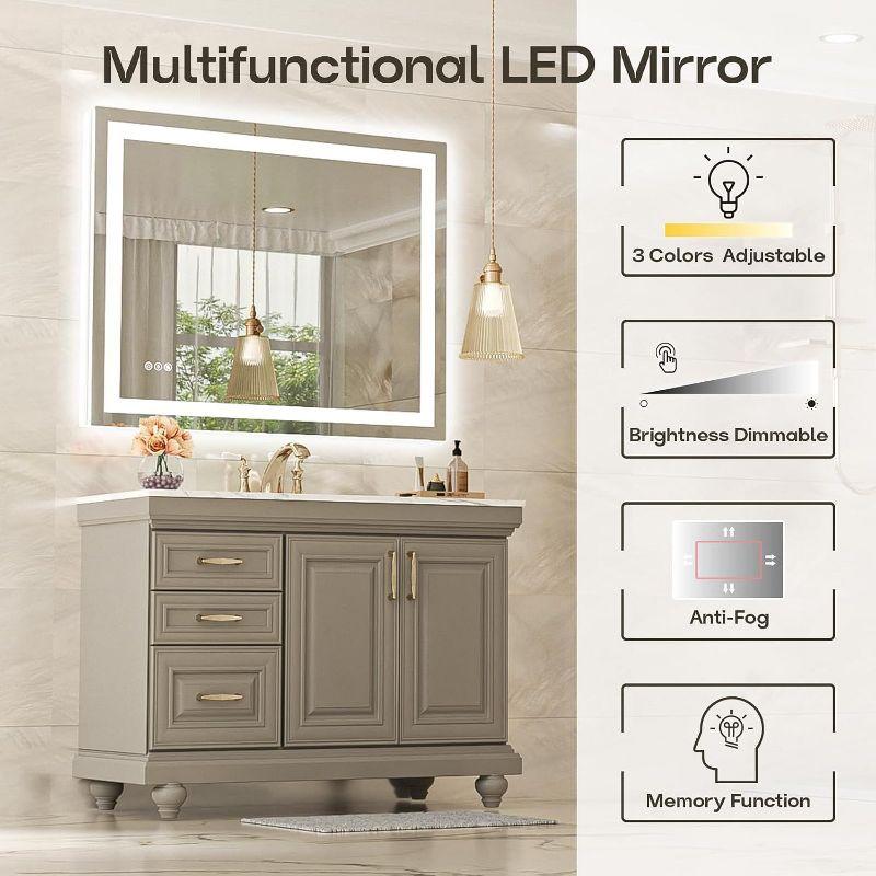 USHOWER 40x32 Inches LED Mirror for Bathroom, Frontlit & Backlit with Anti-Fog, 3 Colors Dimmable, Memory Function, Tempered Glass, ETL Listed