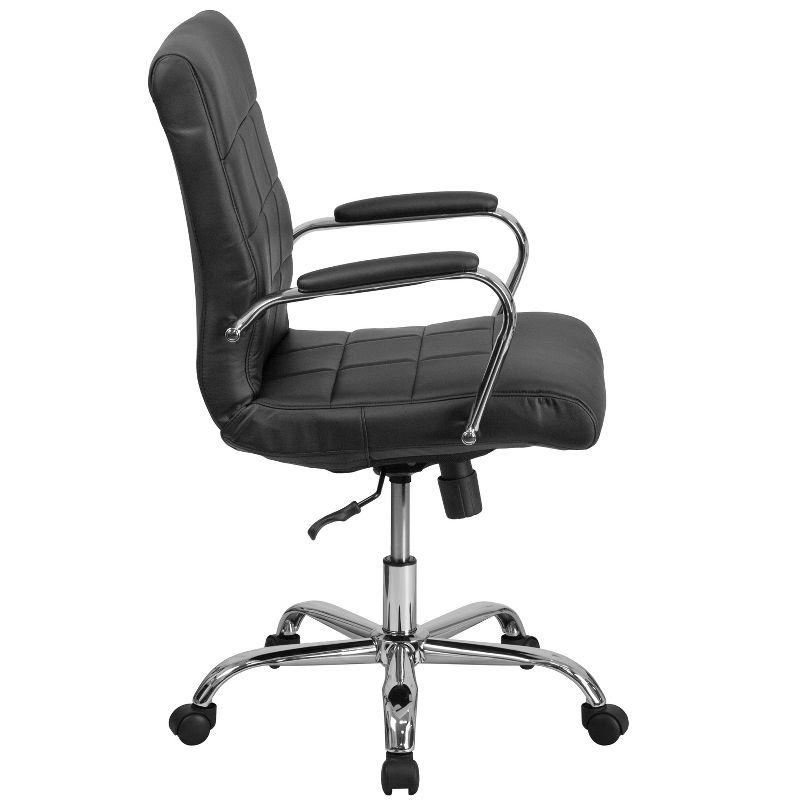 Contemporary Mid-Back Black Vinyl Swivel Executive Chair with Chrome Base