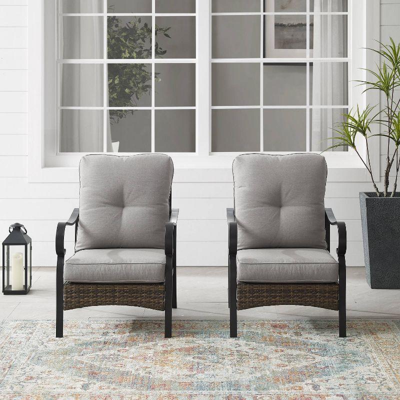 2pk Dahlia Outdoor Steel Arm Chairs Taupe/Matte Black - Crosley: Padded, Weather-Resistant Patio Seating