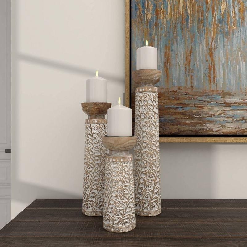 Set of 3 Rustic Cylindrical Mango Wood Candle Holders Off White - Olivia & May: Elegant Tabletop Decor