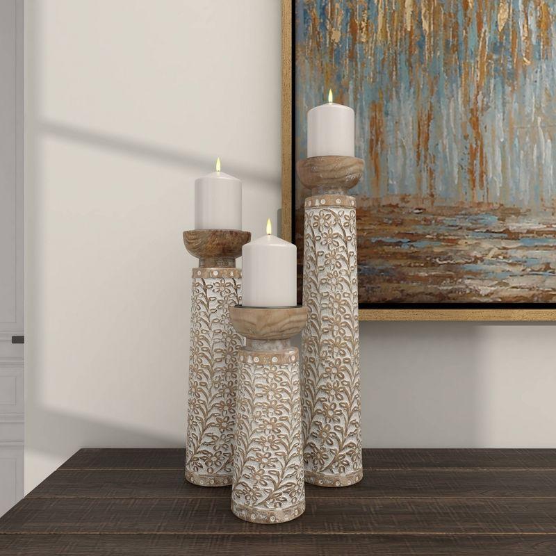 Set of 3 Rustic Cylindrical Mango Wood Candle Holders - Olivia & May