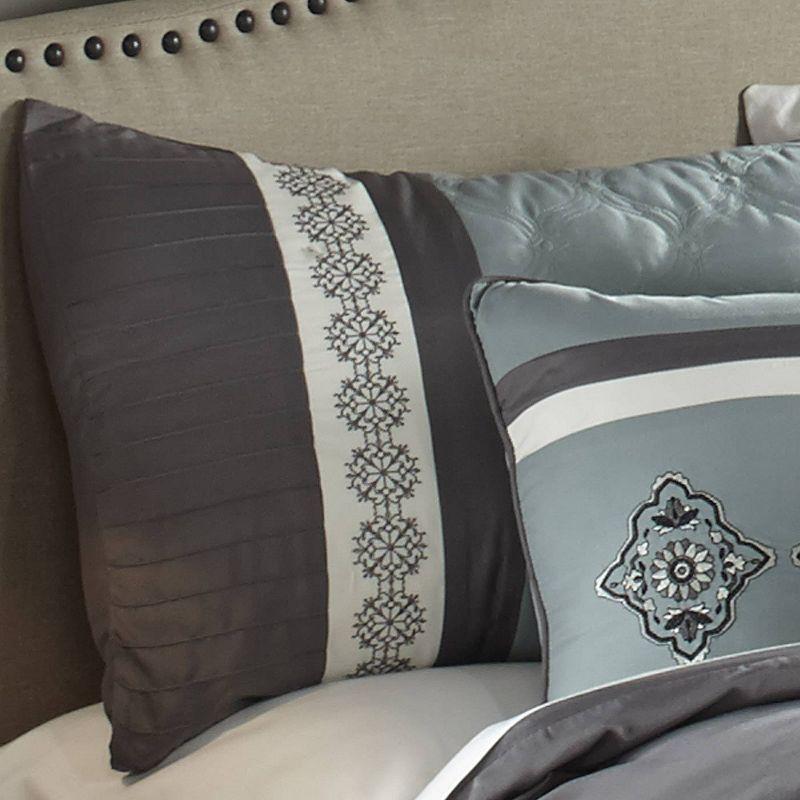 Riverbrook Home 7pc King Alex Comforter Set Blue & Gray : Polyester Medallion Pattern, Pleated & Quilted Design, Machine Washable