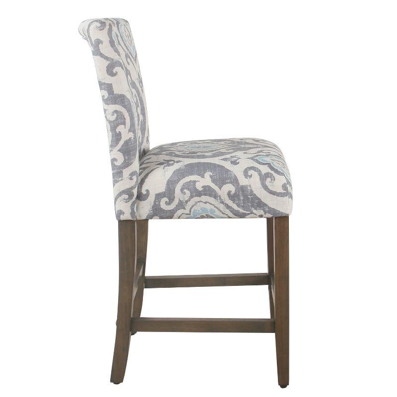 Suri Blue Upholstered 24" Counter Height Barstool with Wood Legs