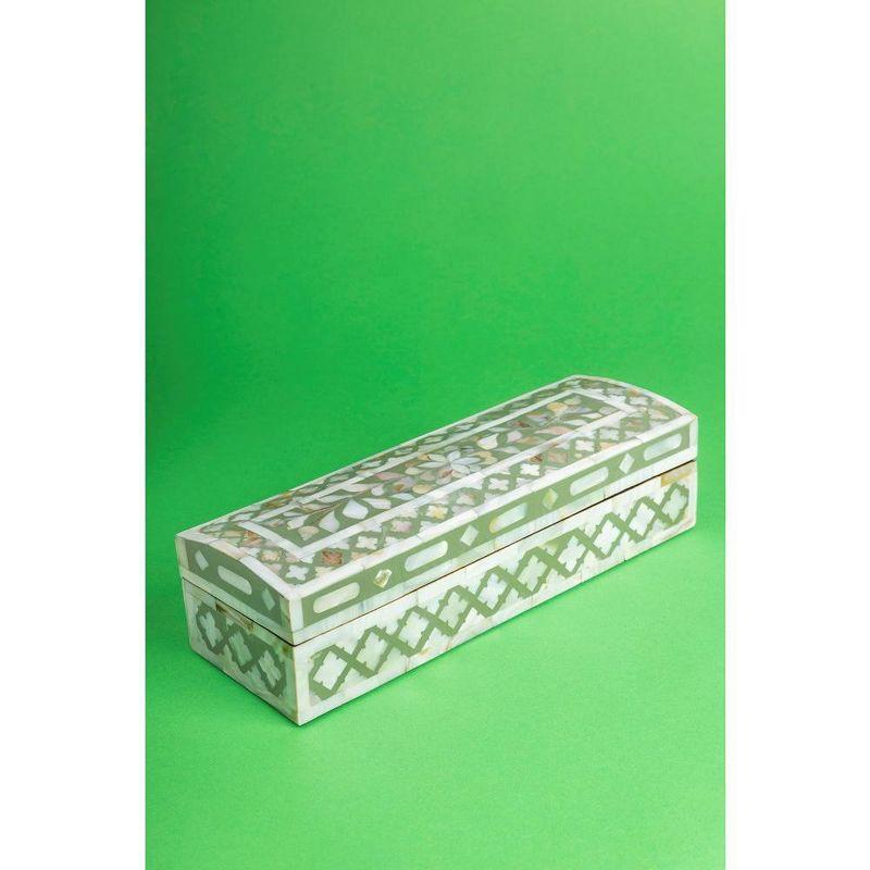 Jodhpur Mother of Pearl Decorative Box, Olive, 12"