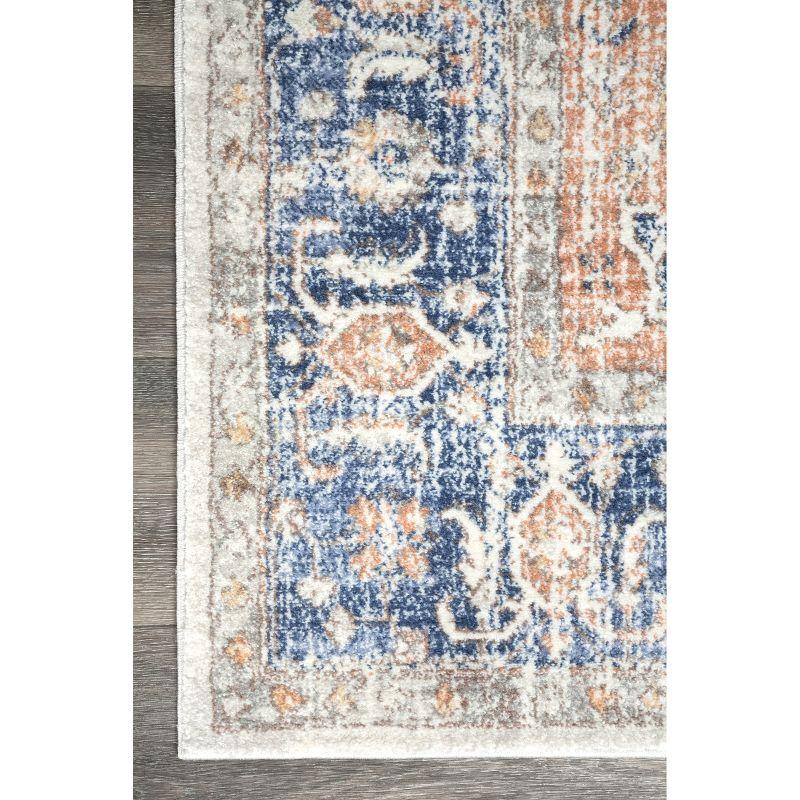 Classic Floral Blue Synthetic 62"x26" Easy-Care Area Rug