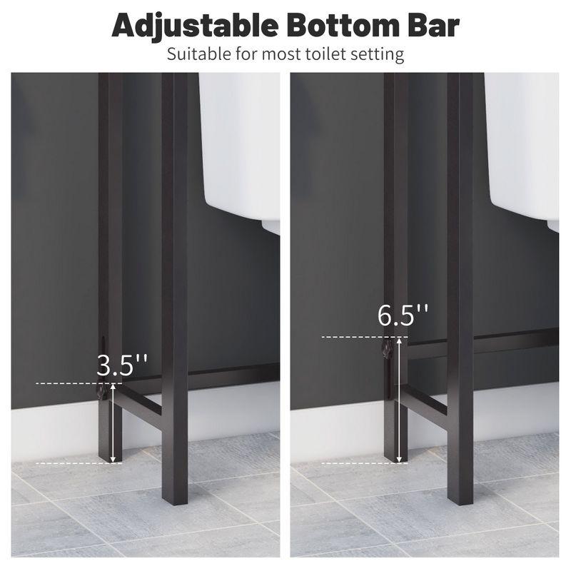 Tangkula Over-The-Toilet Storage Shelf Space Saving Metal Bathroom Organizer Hooks Brown