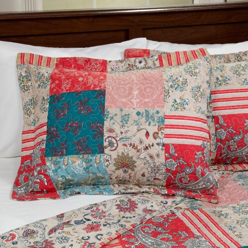 Classic Americana Patchwork Twin Quilt Set in Red and Blue Microfiber